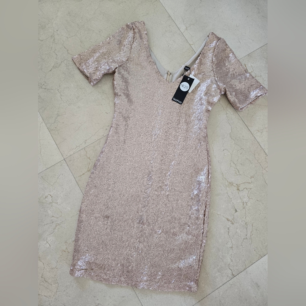 Boohoo Matte Rose Gold Midi Dress